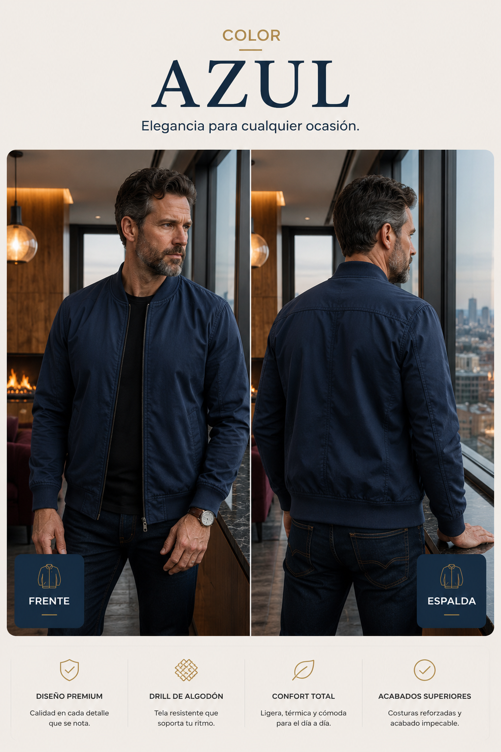 Chaqueta Bomber Elegante en Drill de Algodón