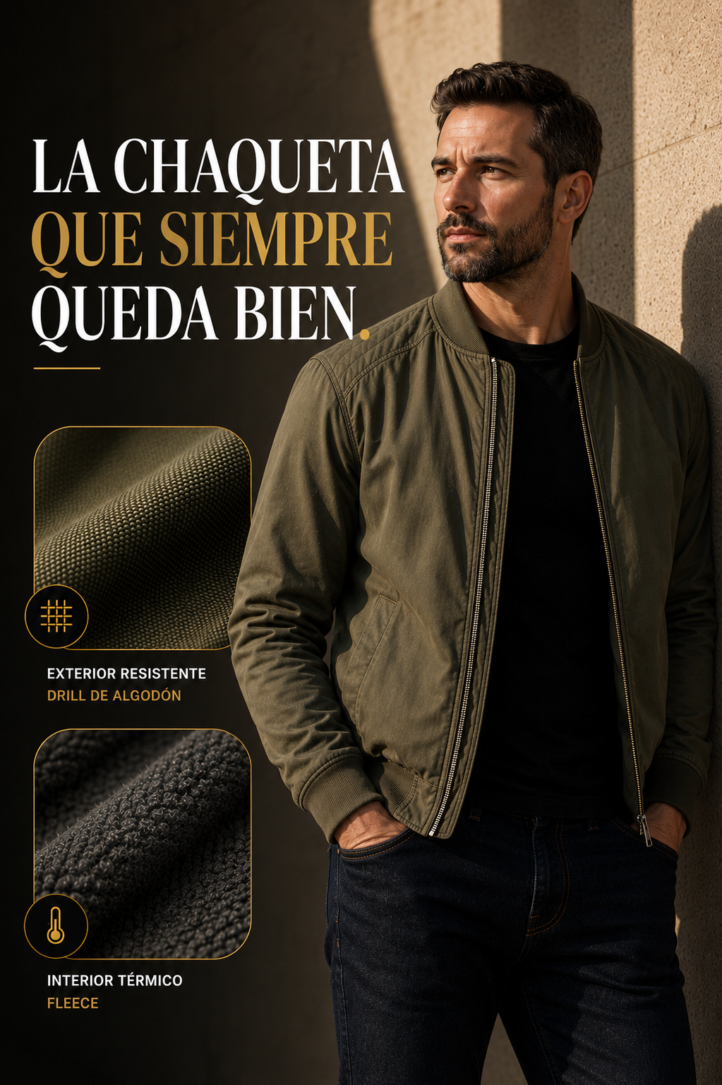 Chaqueta Bomber Elegante en Drill de Algodón